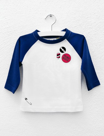 Wild One - Baby & Kids Baseball Raglan Shirt –Buttons–white/blue - Click Image to Close